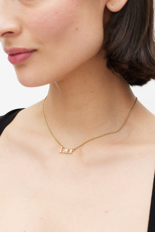 Dior Gold Tone Logo Necklace