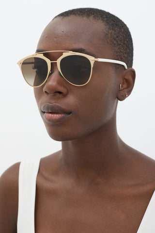 Dior Gold & White 31UHA Aviator Sunglasses