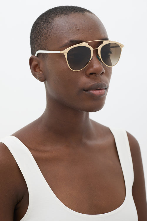 Dior Gold & White 31UHA Aviator Sunglasses