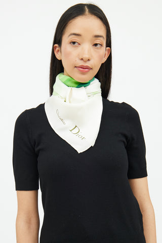 Dior Green & White Silk Scarf