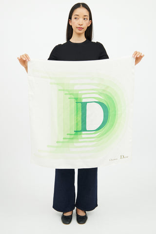 Dior Green & White Silk Scarf