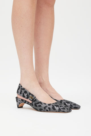 Dior Grey & Black Printed Slingback Mizza Pump