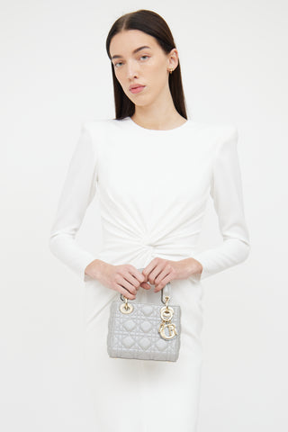 Dior Grey Pearlescent Lady Dior Mini Bag