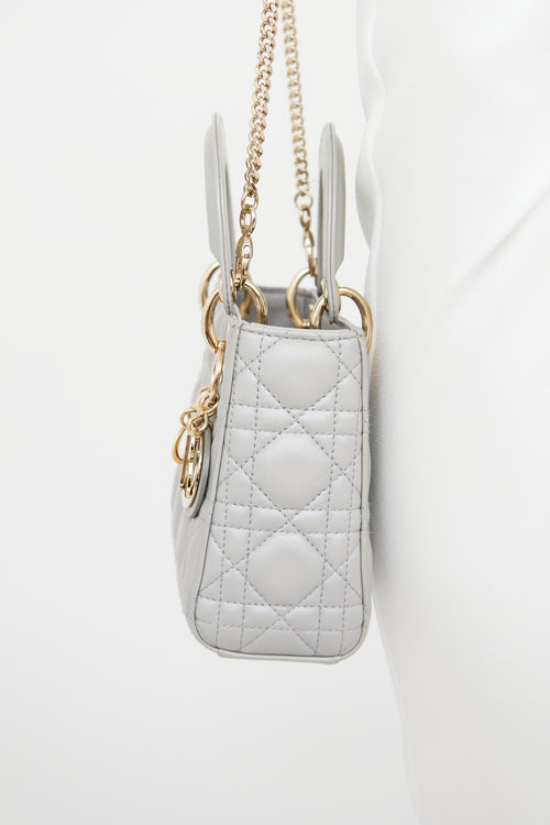 Dior Grey Pearlescent Lady Dior Mini Bag