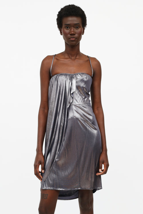 Dior 2007 Grey Metallic Drape Dress