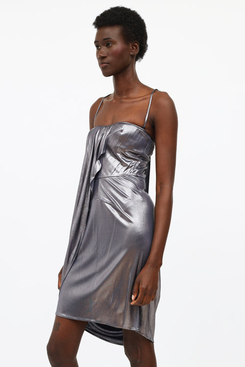 Dior 2007 Grey Metallic Drape Dress