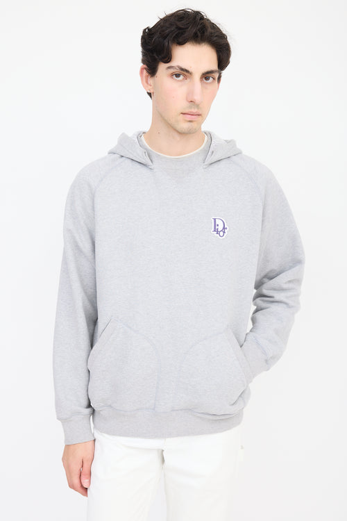 Dior Grey & Purple Embroidered Logo Hoodie