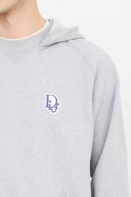 Dior Grey & Purple Embroidered Logo Hoodie