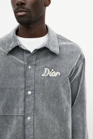 Dior Grey Velvet Logo Shirt