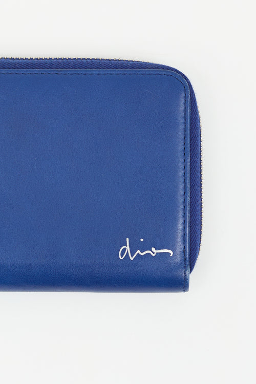 Dior Homme Blue Leather Zip Around Wallet