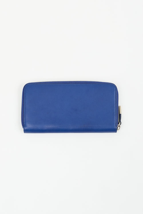 Dior Homme Blue Leather Zip Around Wallet