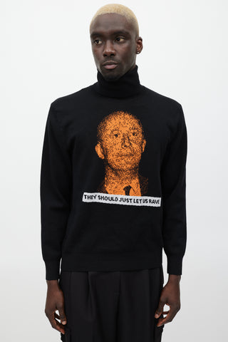 Dior Homme FW 2017 Black & Orange Wool Knit Rave Turtleneck