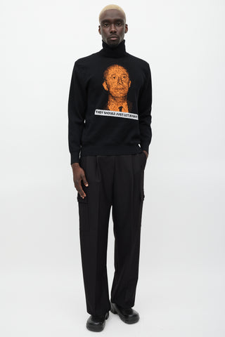 Dior Homme FW 2017 Black & Orange Wool Knit Rave Turtleneck