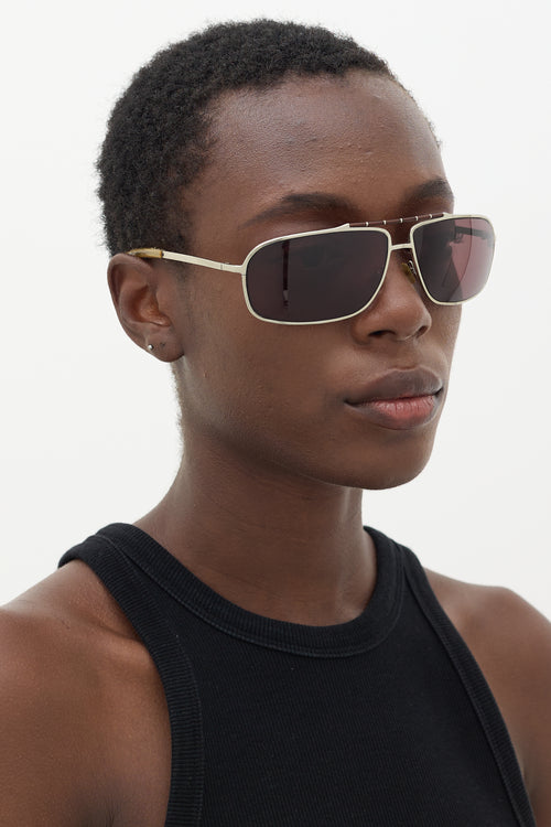 Dior Silver & Brown 0075S Aviator Sunglasses
