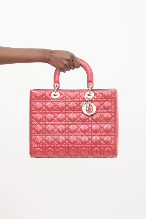 Dior Red Patent Leather Quilted Lady Dior Large Bag