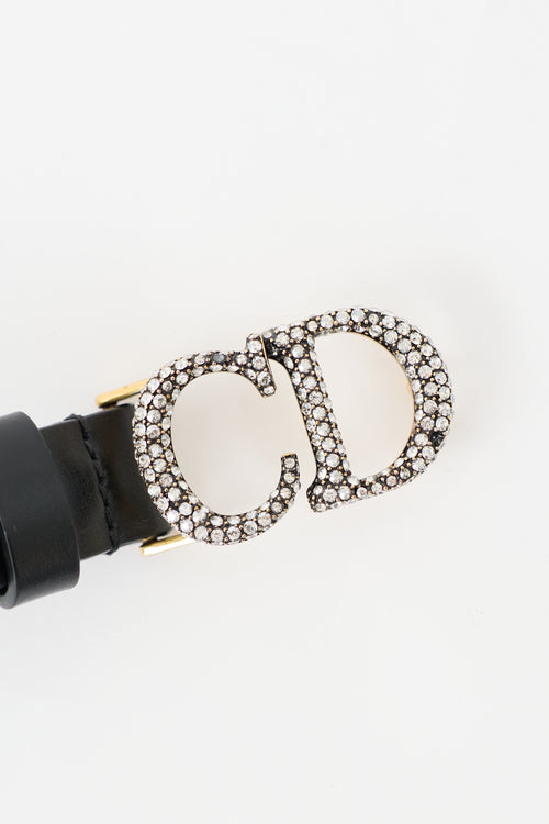 Dior Leather Crystal CD Buckle Belt