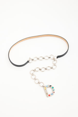 Dior Leather & Chain Slim Logo Belt