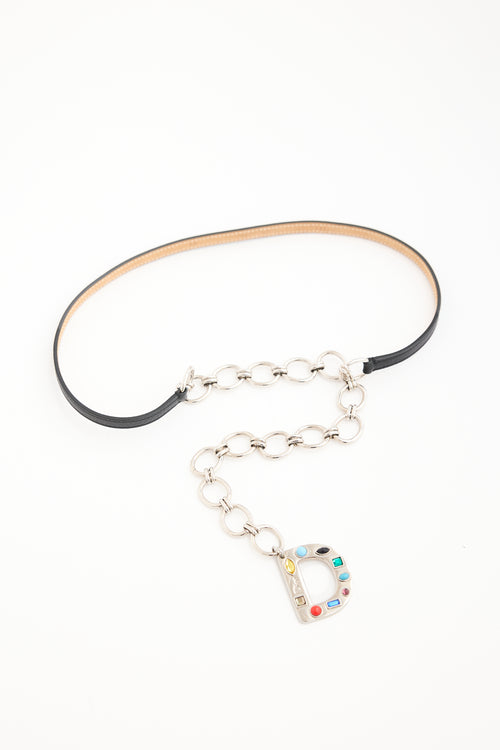 Dior Leather & Chain Slim Logo Belt