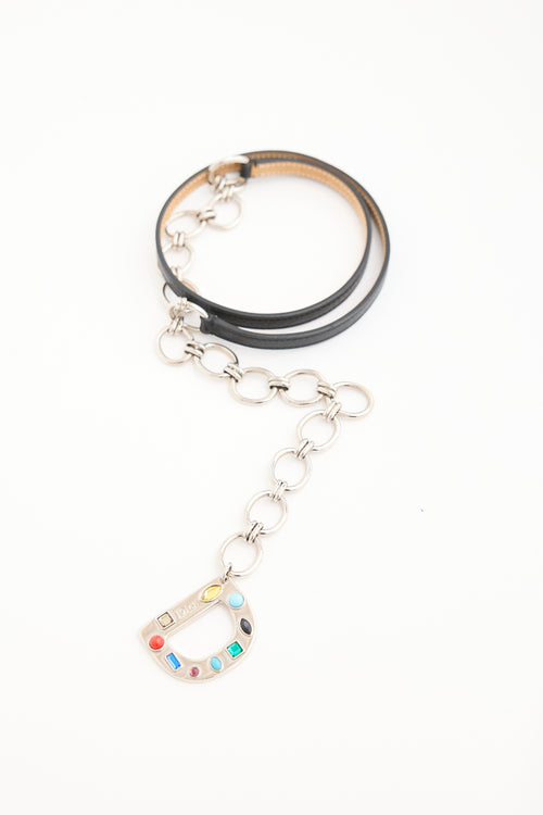 Dior Leather & Chain Slim Logo Belt