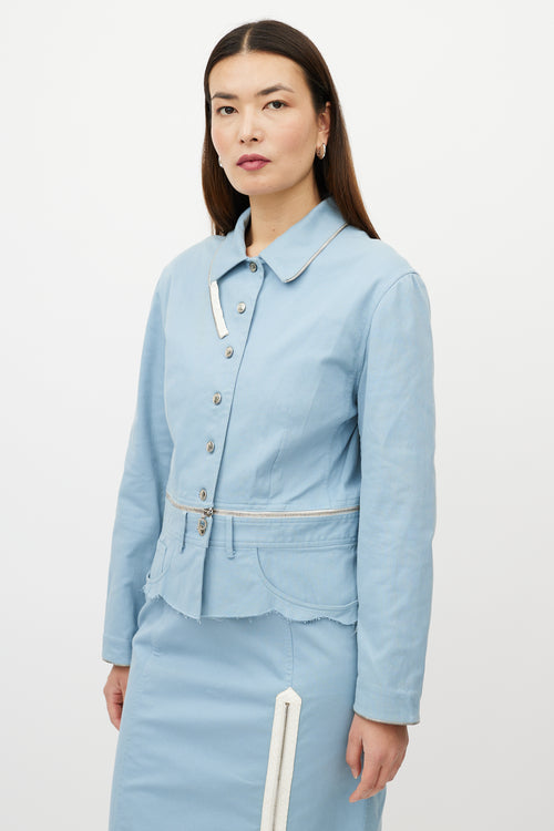 Dior Light Blue Peplum Zipper Skirt Suit