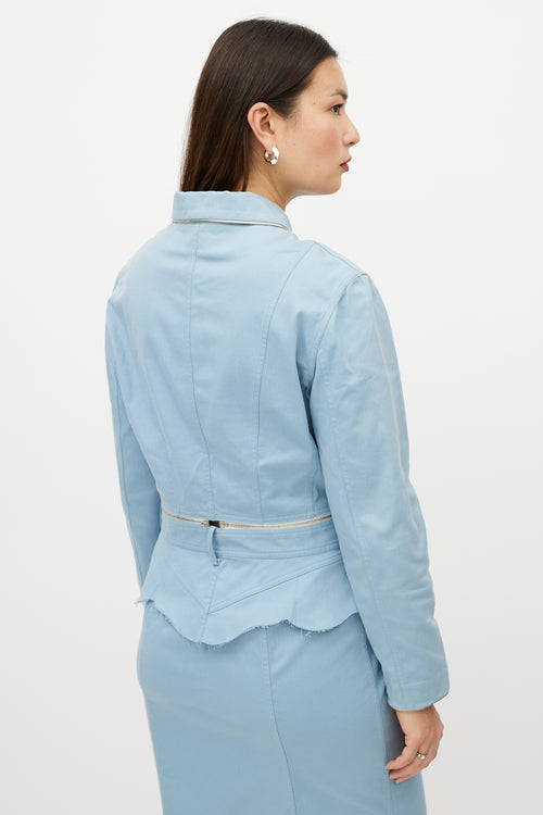 Dior Light Blue Peplum Zipper Skirt Suit