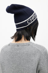 Dior Navy Cashmere & Wool D-White Beanie