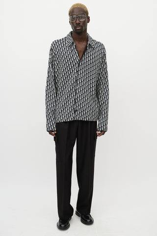 Dior Navy & Cream Oblique Monogram Knit Shirt