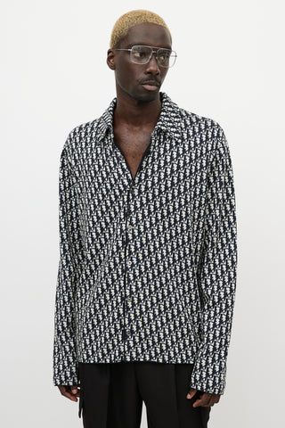Dior Navy & Cream Oblique Monogram Knit Shirt