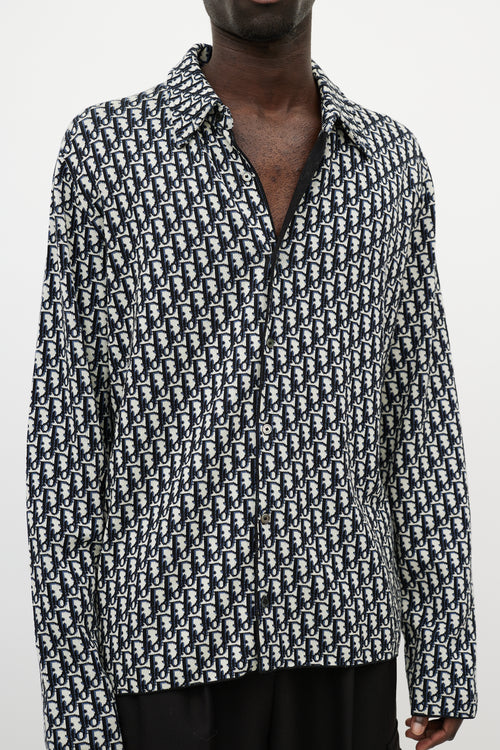 Dior Navy & Cream Oblique Monogram Knit Shirt