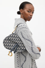 Dior Navy Oblique Jacquard Saddle Bag