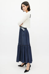 Dior Navy Denim Gathered Belted Skirt