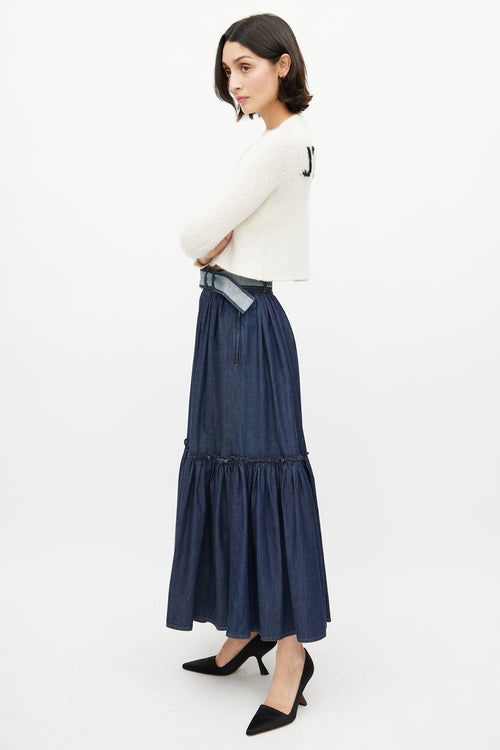 Dior Navy Denim Gathered Belted Skirt