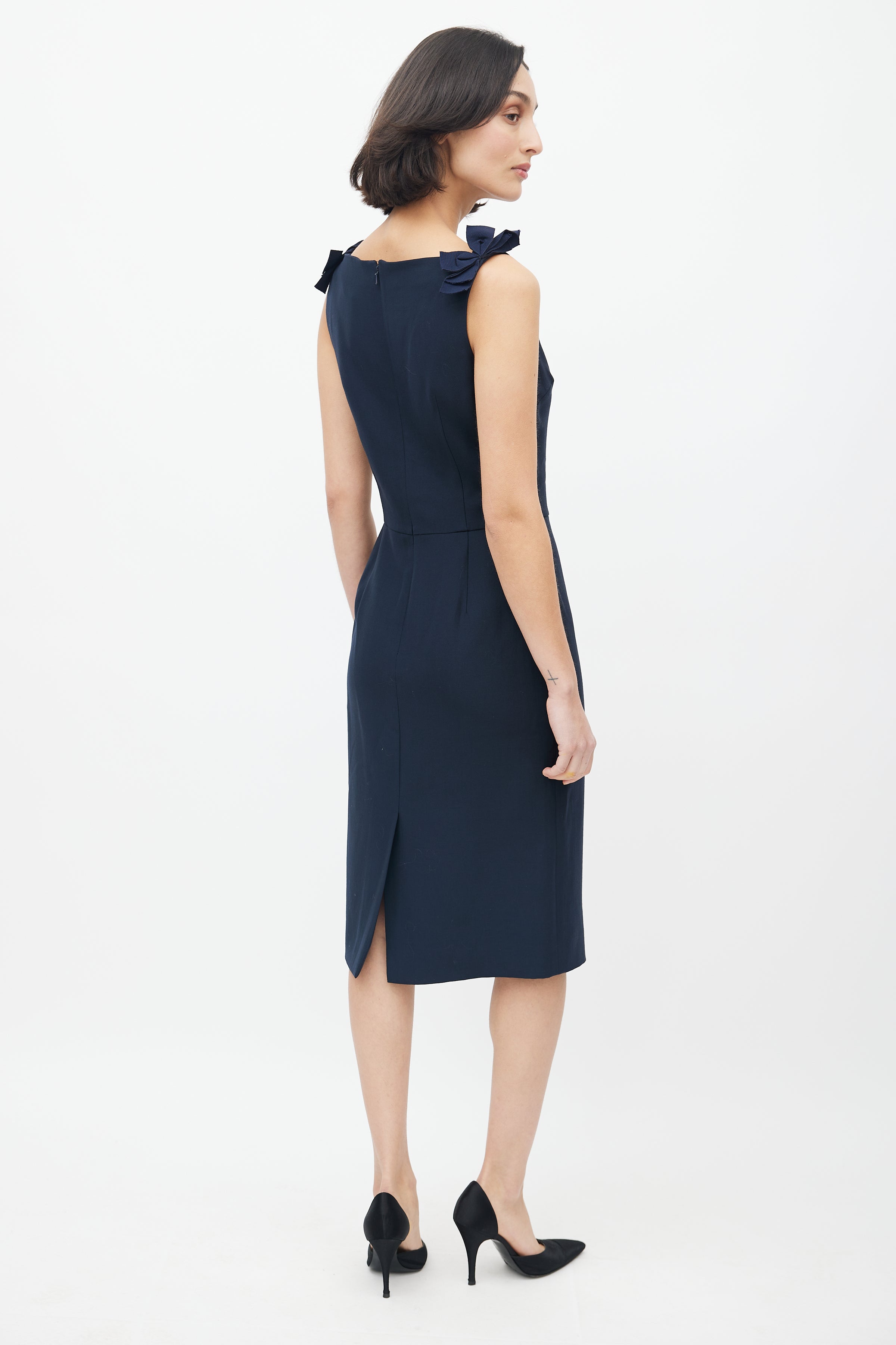 dior navy blue dress Kids' Reversible A-Line Dress Navy Blue Wool Knit with Ivory and Blue Dior Oblique Jacquard