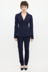 Dior Navy Wool & Nylon Flared Waist Suit