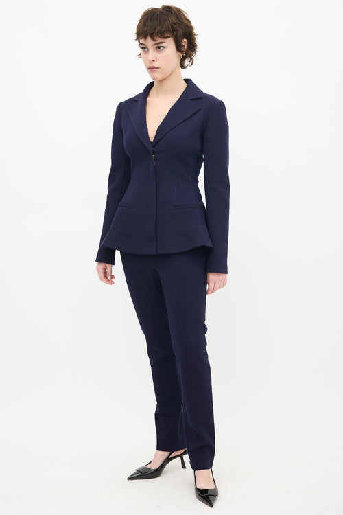 Dior Navy Wool & Nylon Flared Waist Suit