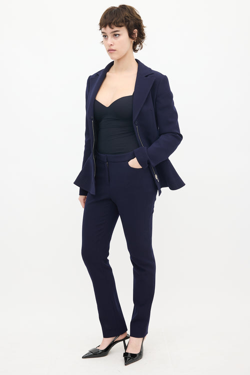 Dior Navy Wool & Nylon Flared Waist Suit