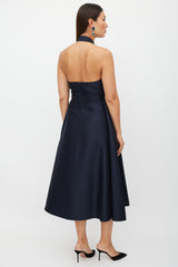 Dior Navy Wool Pleated Halter Dress