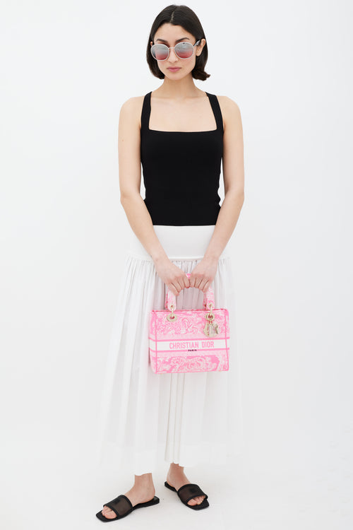 Dior 2030 Neon Pink Canvas Toile de Jouy Reverse Lady D-Lite Bag