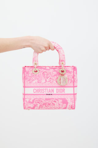 Dior 2022 Neon Pink Canvas Toile de Jouy Reverse Lady D-Lite Bag