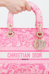 Dior 2029 Neon Pink Canvas Toile de Jouy Reverse Lady D-Lite Bag