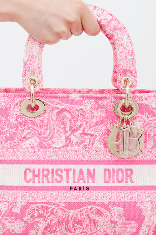 Dior 2029 Neon Pink Canvas Toile de Jouy Reverse Lady D-Lite Bag