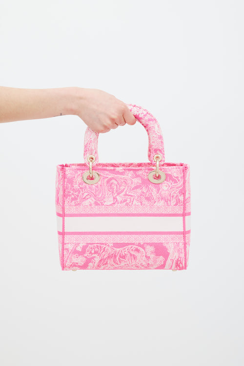 Dior 2024 Neon Pink Canvas Toile de Jouy Reverse Lady D-Lite Bag