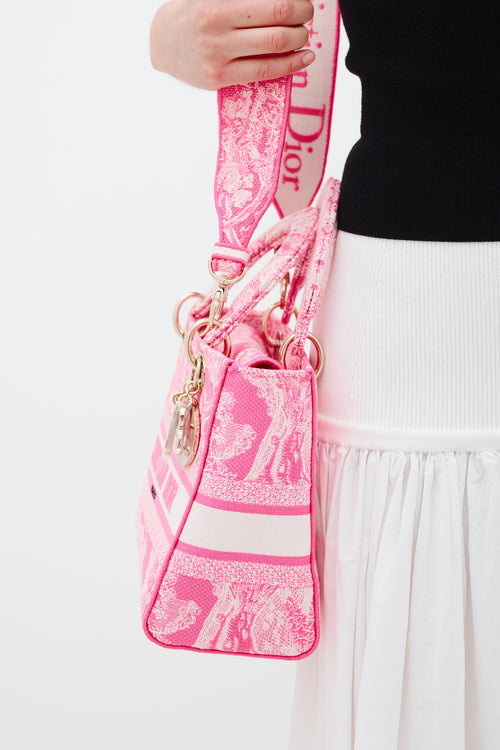 Dior 2027 Neon Pink Canvas Toile de Jouy Reverse Lady D-Lite Bag