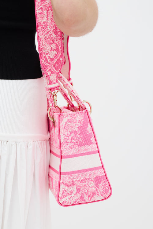 Dior 2028 Neon Pink Canvas Toile de Jouy Reverse Lady D-Lite Bag