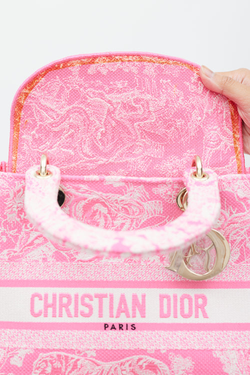 Dior 2033 Neon Pink Canvas Toile de Jouy Reverse Lady D-Lite Bag