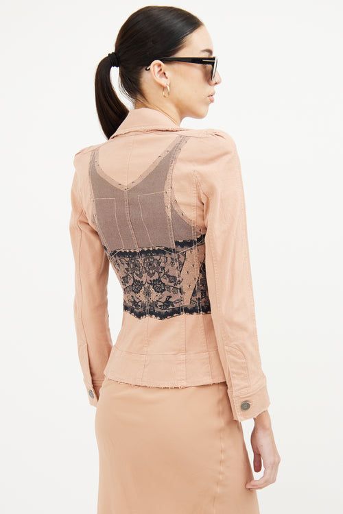 Dior Pink & Black Lace Detail Denim Blazer