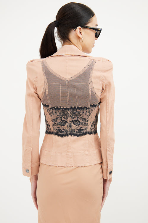 Dior Pink & Black Lace Detail Denim Blazer