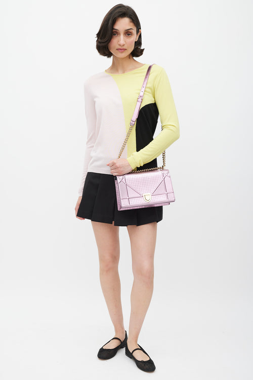 Dior Pink & Gold Leather Metallic Diorama Textured Bag