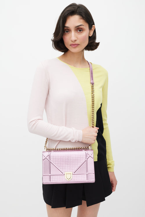 Dior Pink & Gold Leather Metallic Diorama Textured Bag