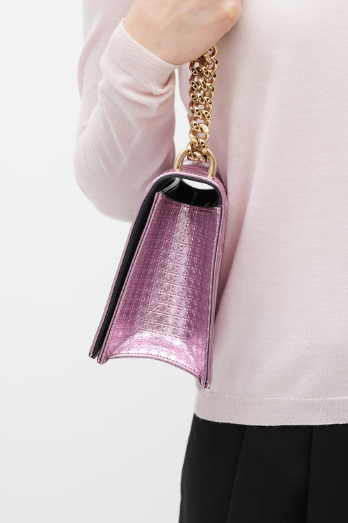 Dior Pink & Gold Leather Metallic Diorama Textured Bag